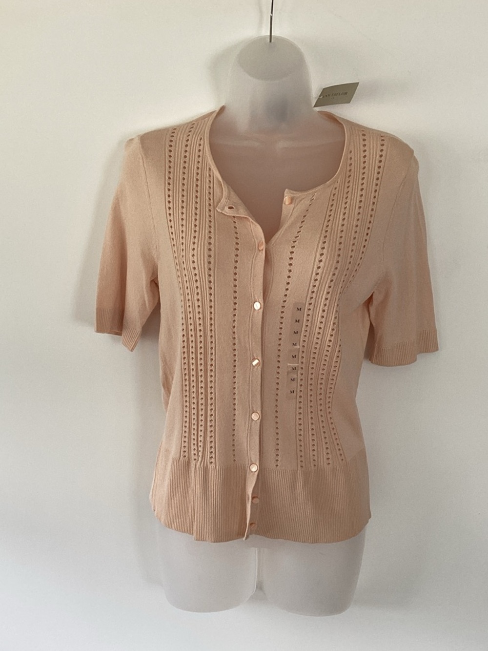 Ann Taylor Peach Button-Up Knit Short Sleeve Top